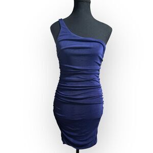 NWOT City Triangles Womens One-Shoulder Ruched Bodycon Dress Navy Blue Size XS